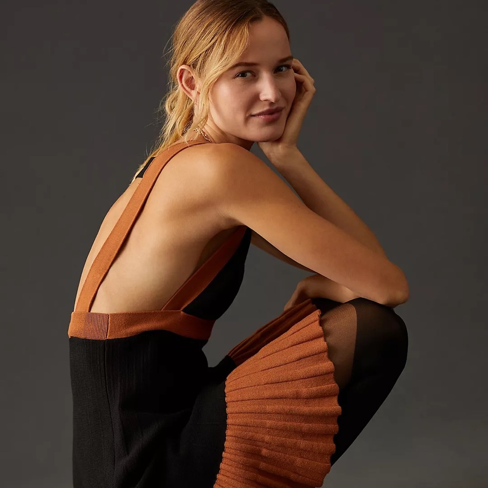 Anthropologie Dress Women’s Size 2x Brown Black V-Neck Colorblock Mini Dress